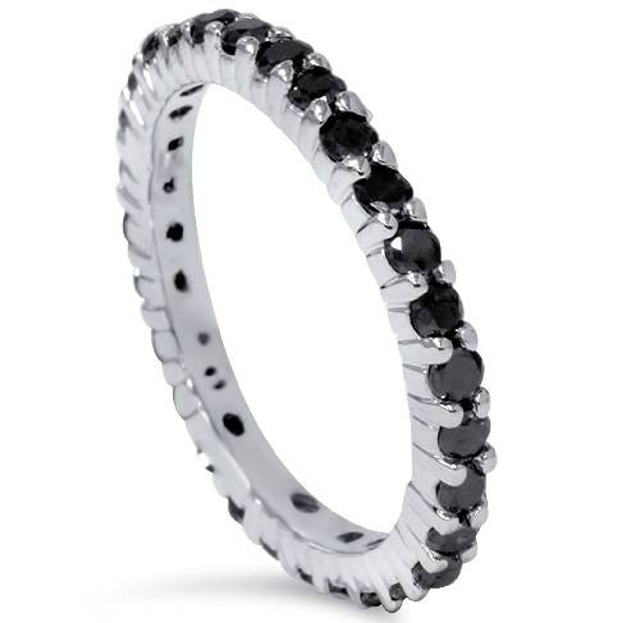 1 1/2ct Black Diamond Eternity Ring 14K White Gold